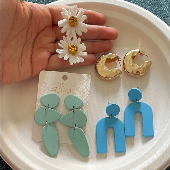 Colorful Earring Set with Floral and Geometric Designs - Picture 1 of 10